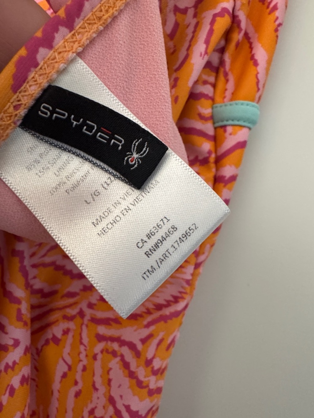 Girls Spyder Large (12/14) One Piece Orange/Pink Swimsuit, Teal cross Straps - Picture 5 of 5